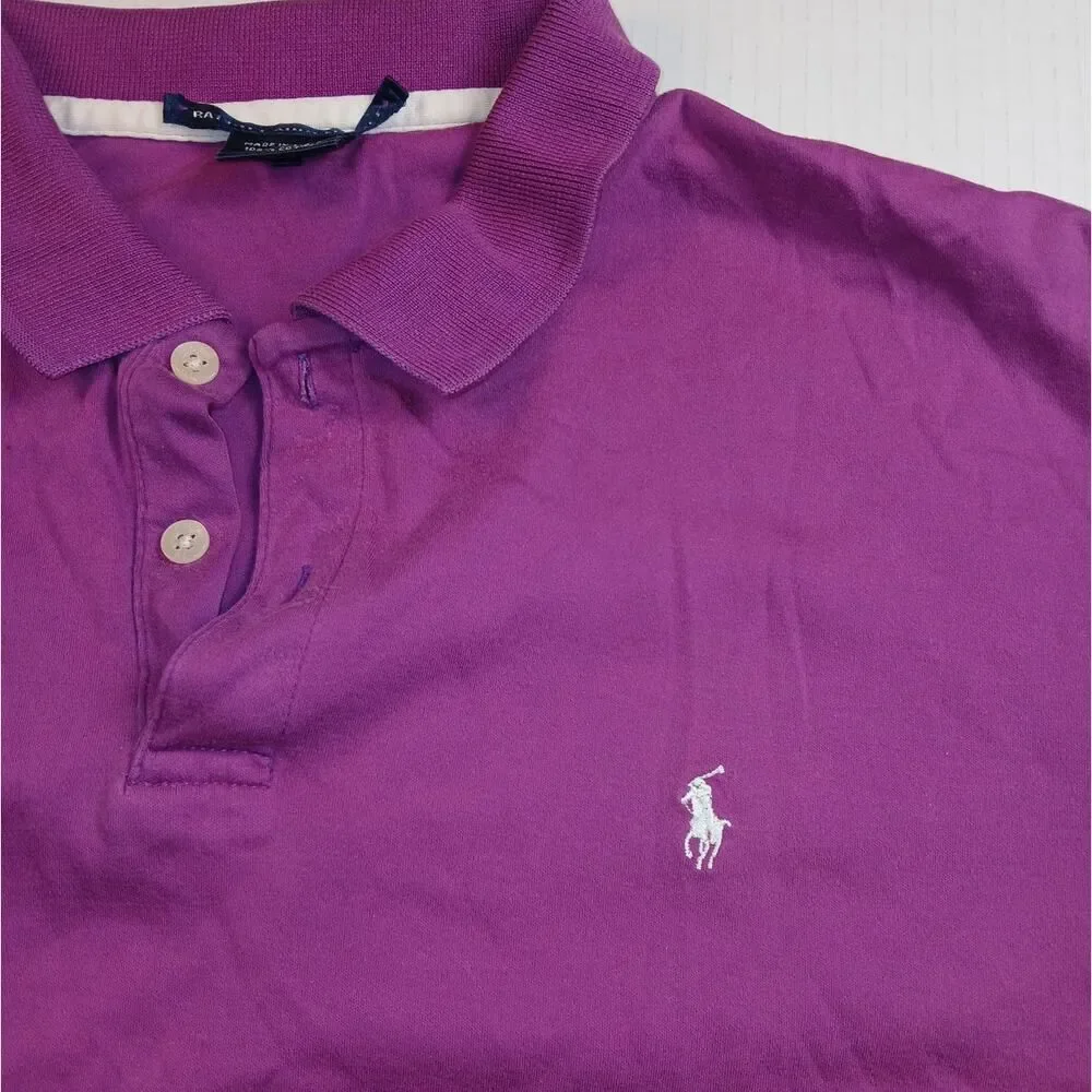 RALPH LAUREN Boys Classic Fit Purple 2 Button Polo Shirt - Size: Large
